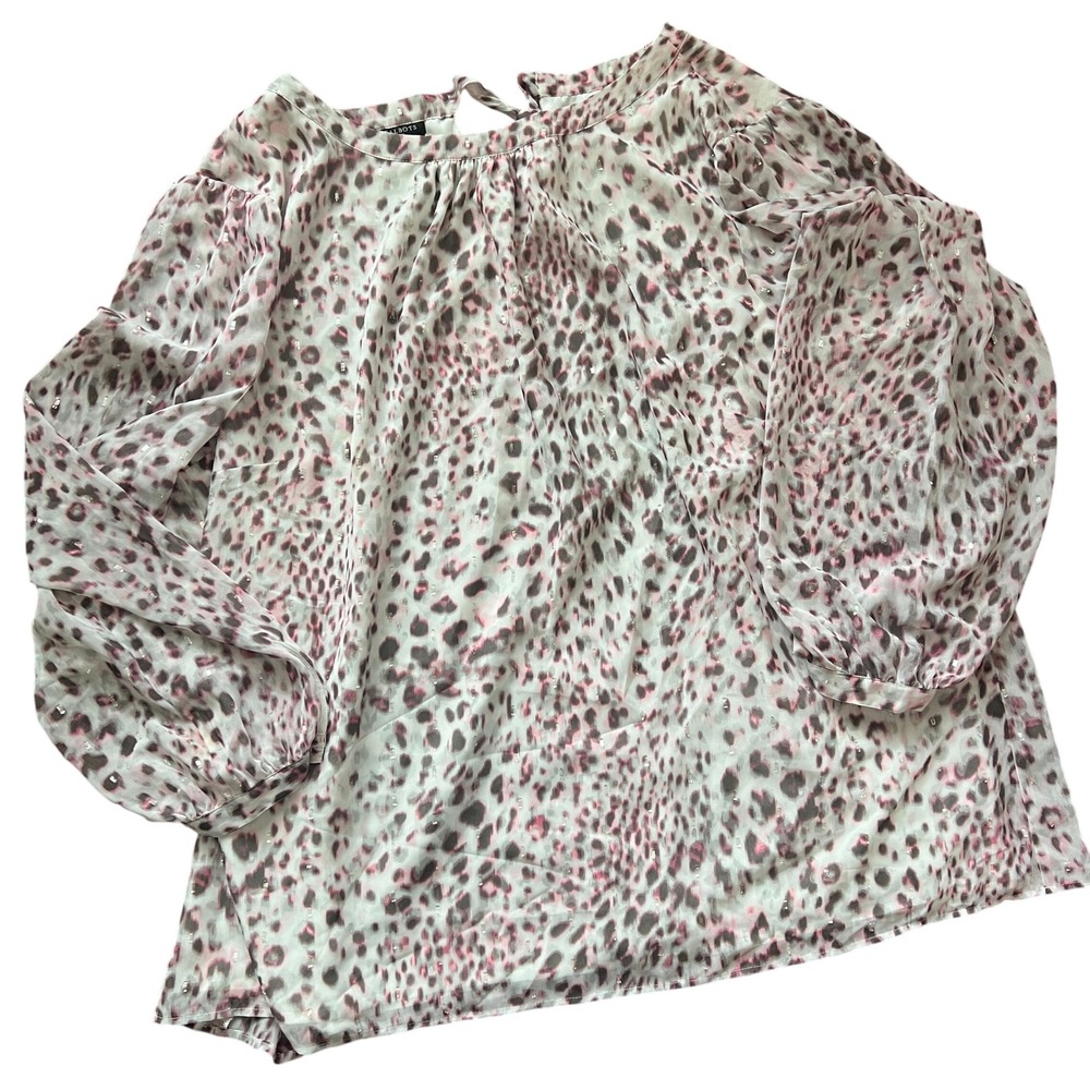 Talbots Plus Sz 3X Sheer PinkLeopard Print Blouse with Metallic Accents Chic